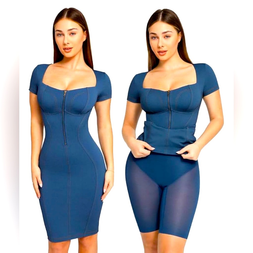 NWOT Populush Shapewear Dress Faux Denim Midi Pencil Dress Tummy Control